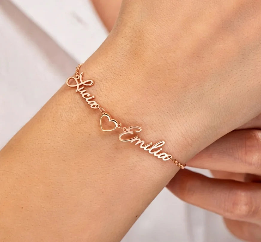 Kinselle Personalized Double Name Heart Bracelet