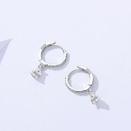 S925 Sterling Silver Teardrop Zircon Drop Hoop Earrings