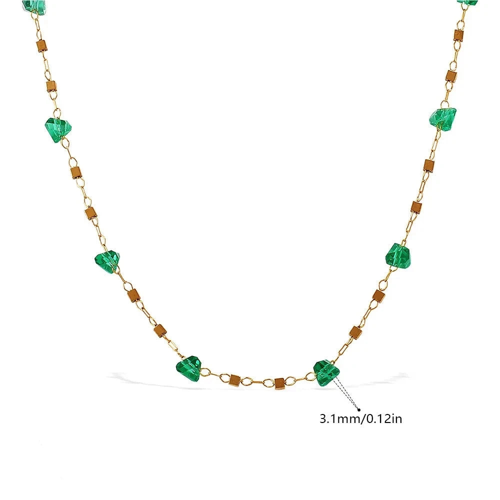 Gold-Plated Beaded Necklace with Colorful Crystal Rhinestones – Bohemian-Style Women’s Party Jewelry Gift