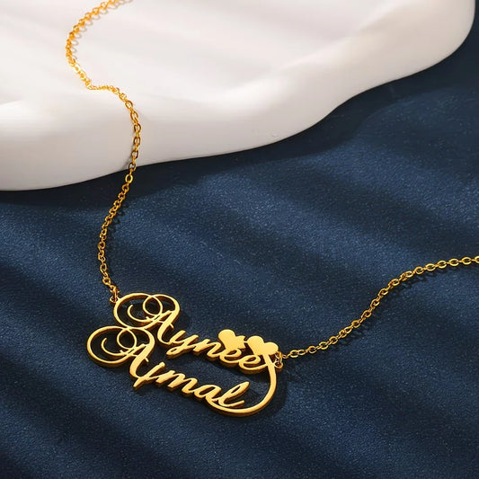 Kinselle Personalized Double Name Heart Necklace