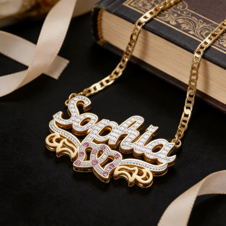 Kinselle Personalized Two-Tone 3D Name Necklace