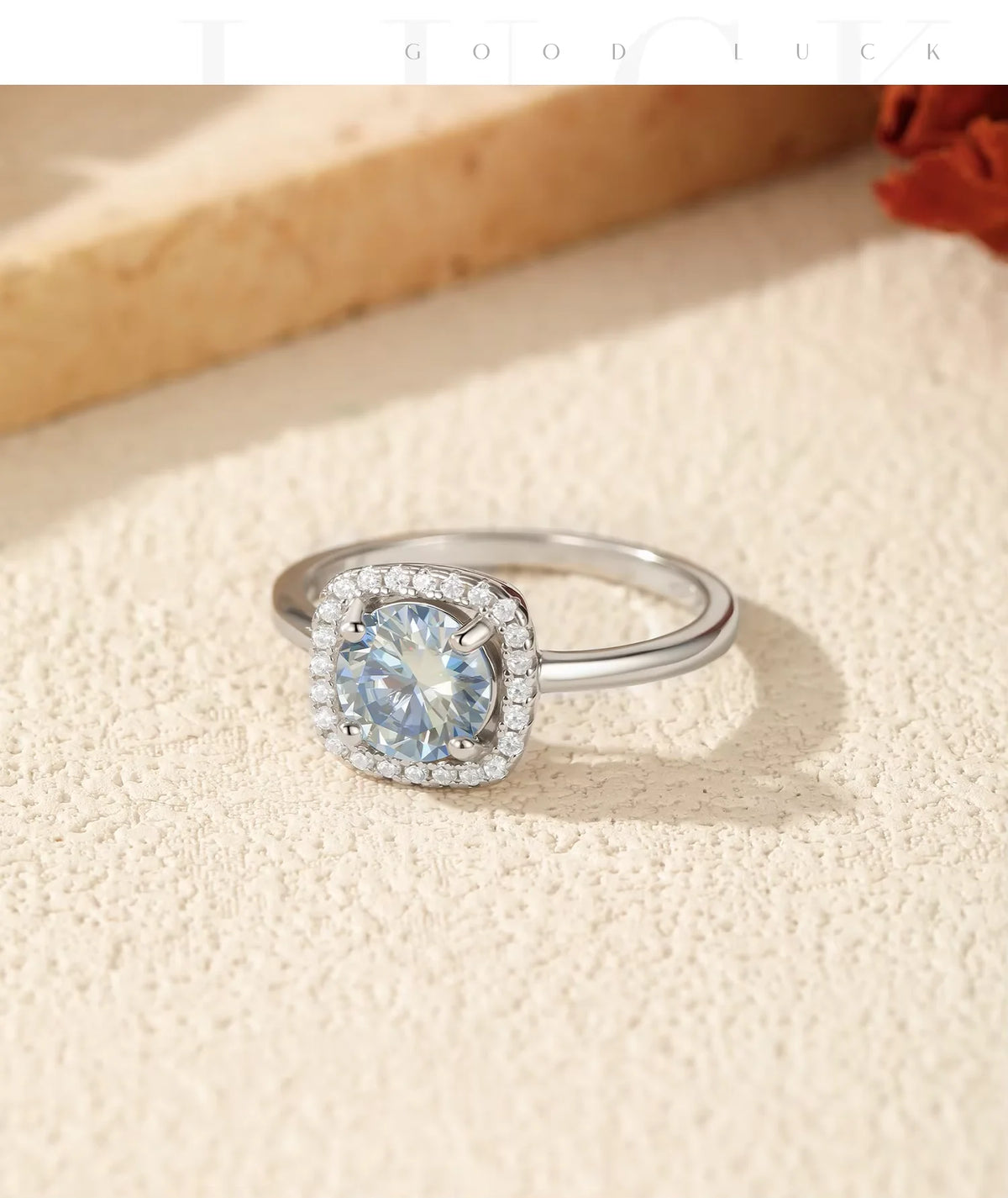 Kinselle Sea Blue Moissanite Halo Ring — 925 Sterling Silver