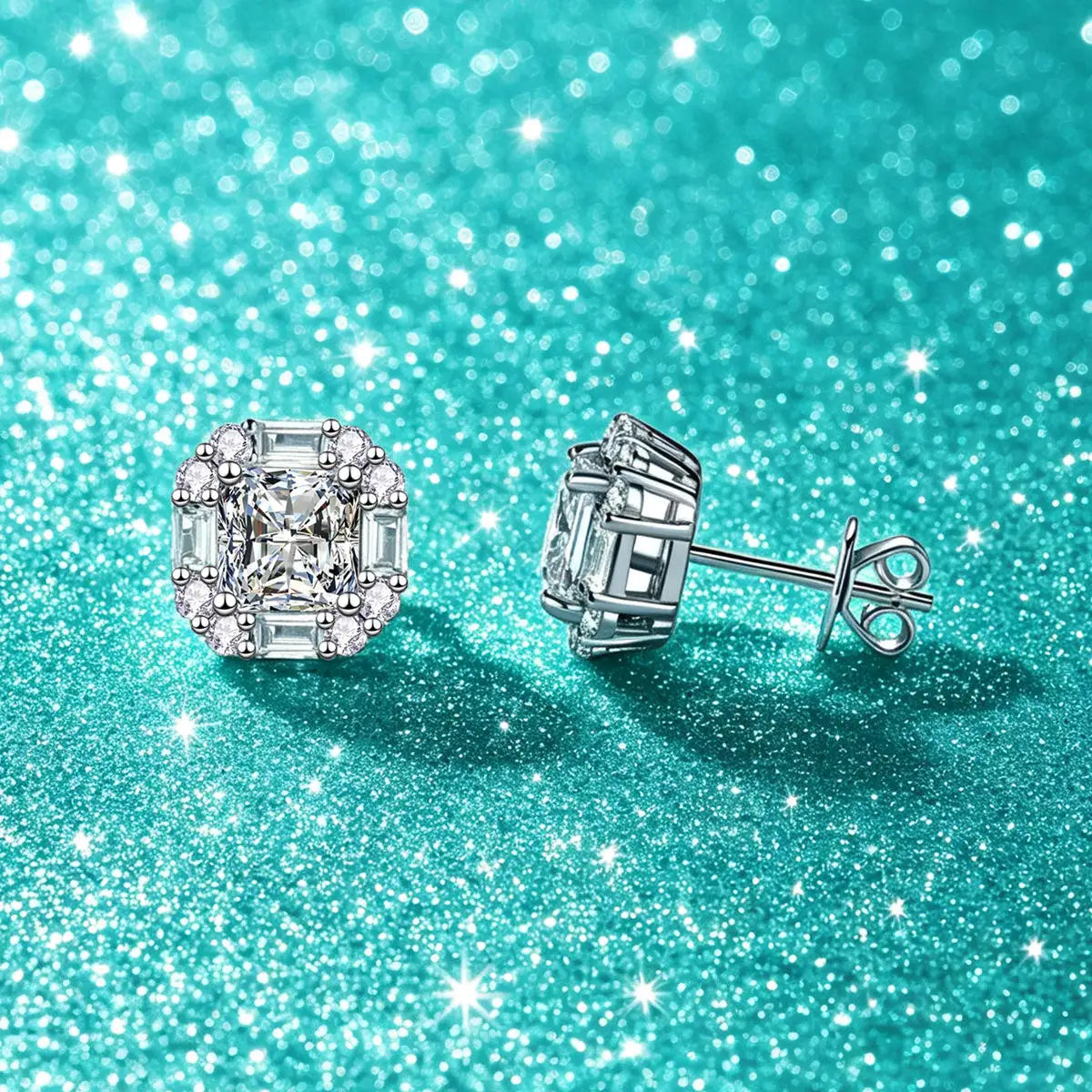 Kinselle 1CT Princess-Cut Moissanite Stud Earrings — D Color, VVS1, 925 Sterling Silver
