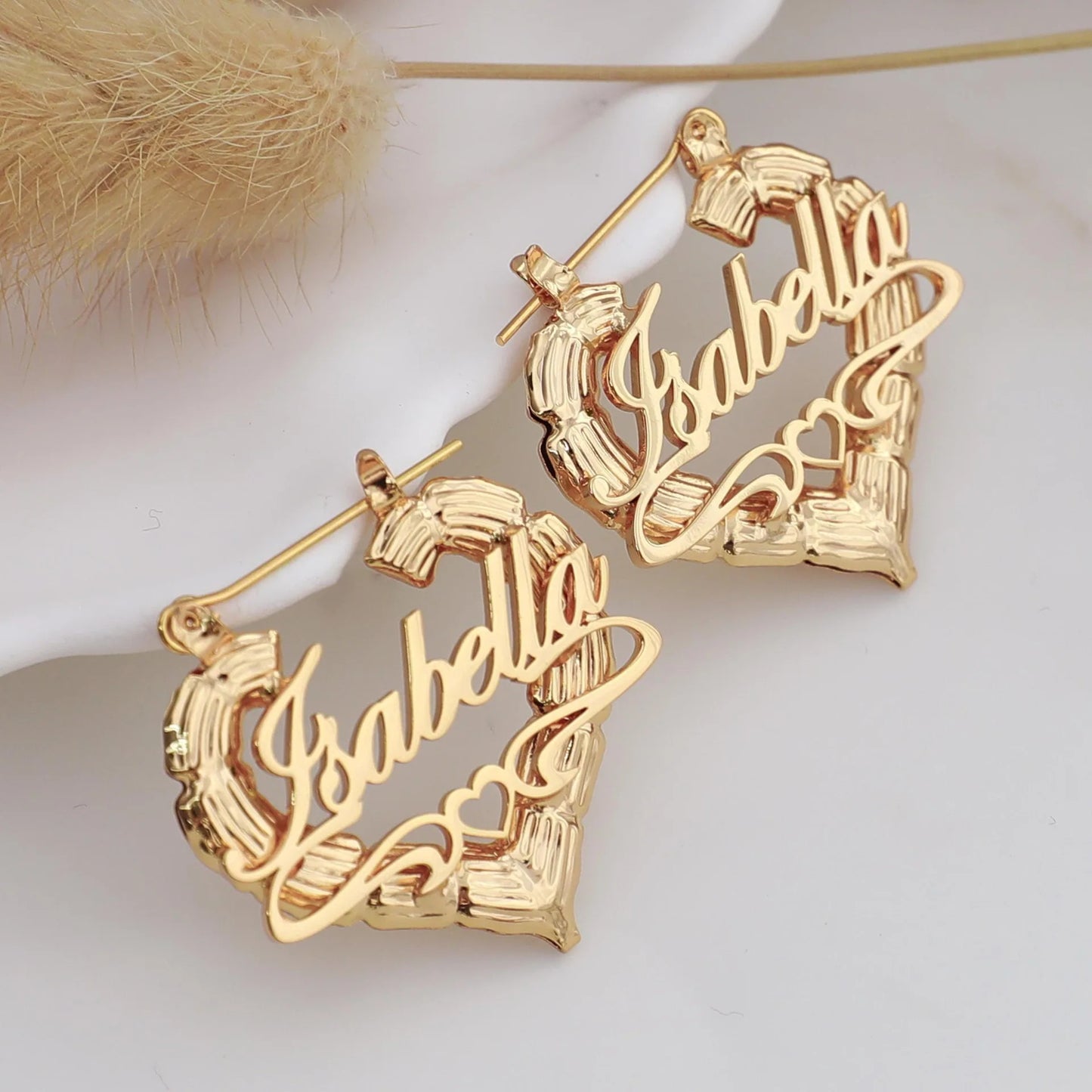 Kinselle Personalized Heart Name Hoop Earrings