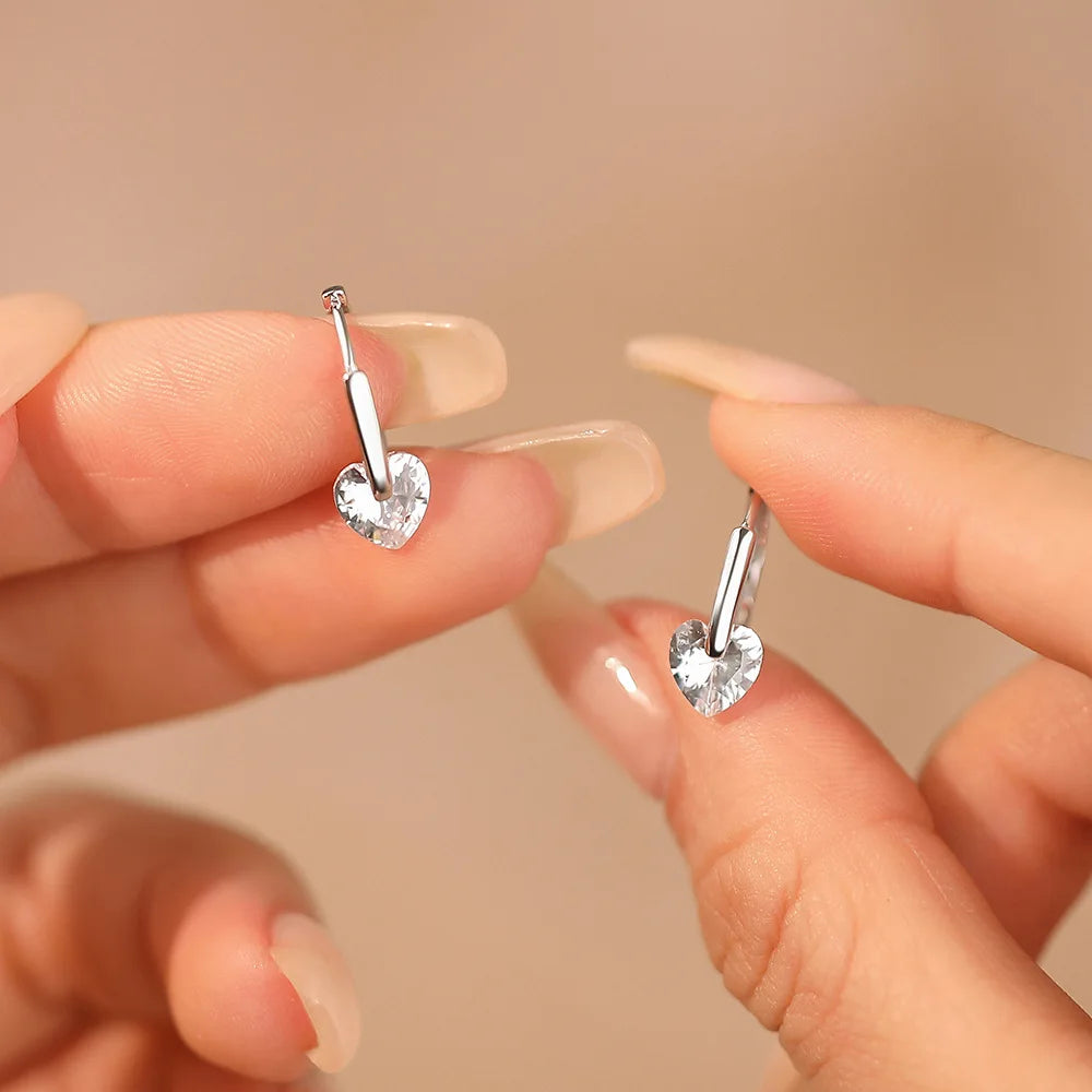 Kinselle Heart Cubic Zirconia Drop Hoop Earrings — 925 Sterling Silver