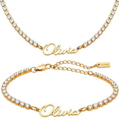 Kinselle Personalized Crystal Name Bracelet – Gold-Plated or Silver-Plated
