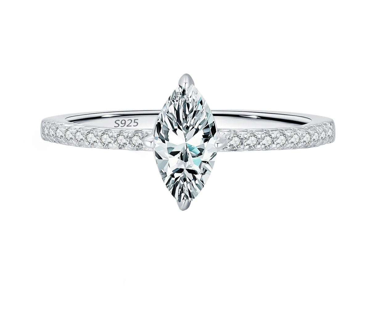 Kinselle Marquise-Cut Moissanite Band Ring — 925 Sterling Silver