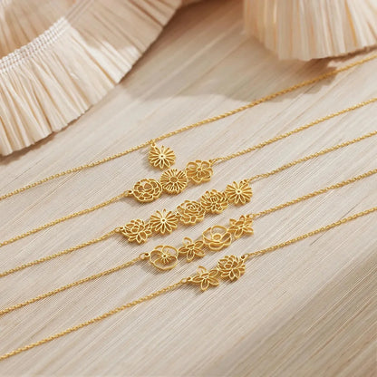 Kinselle Personalized Birth Flower Bouquet Necklace – Gold-Plated or Silver-Plated