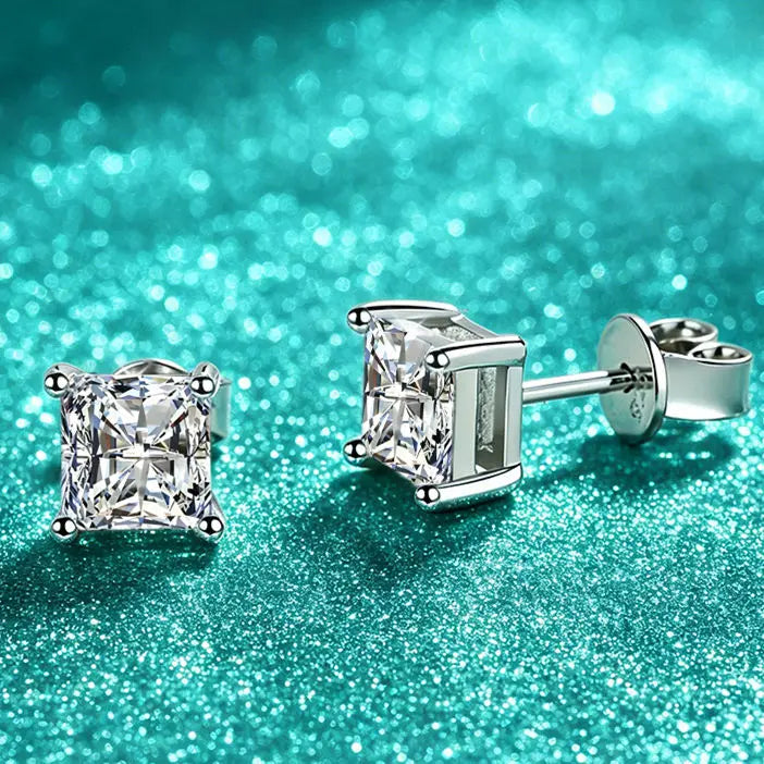 Kinselle 2CT Princess-Cut Moissanite Stud Earrings — D Color, VVS1, 925 Sterling Silver