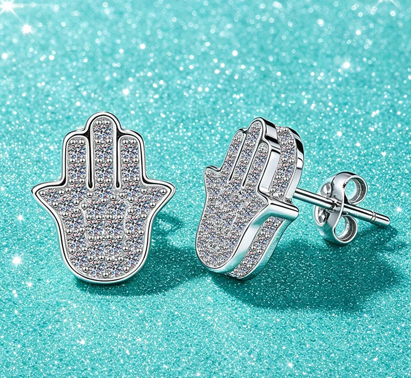 Kinselle Palm Moissanite Stud Earrings — D Color, VVS1, 925 Sterling Silver