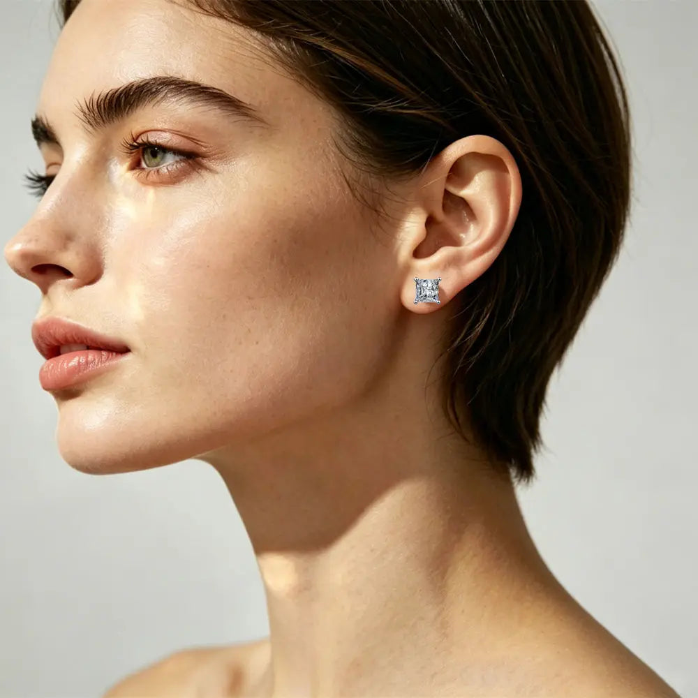 Kinselle 2CT Princess-Cut Moissanite Stud Earrings — D Color, VVS1, 925 Sterling Silver
