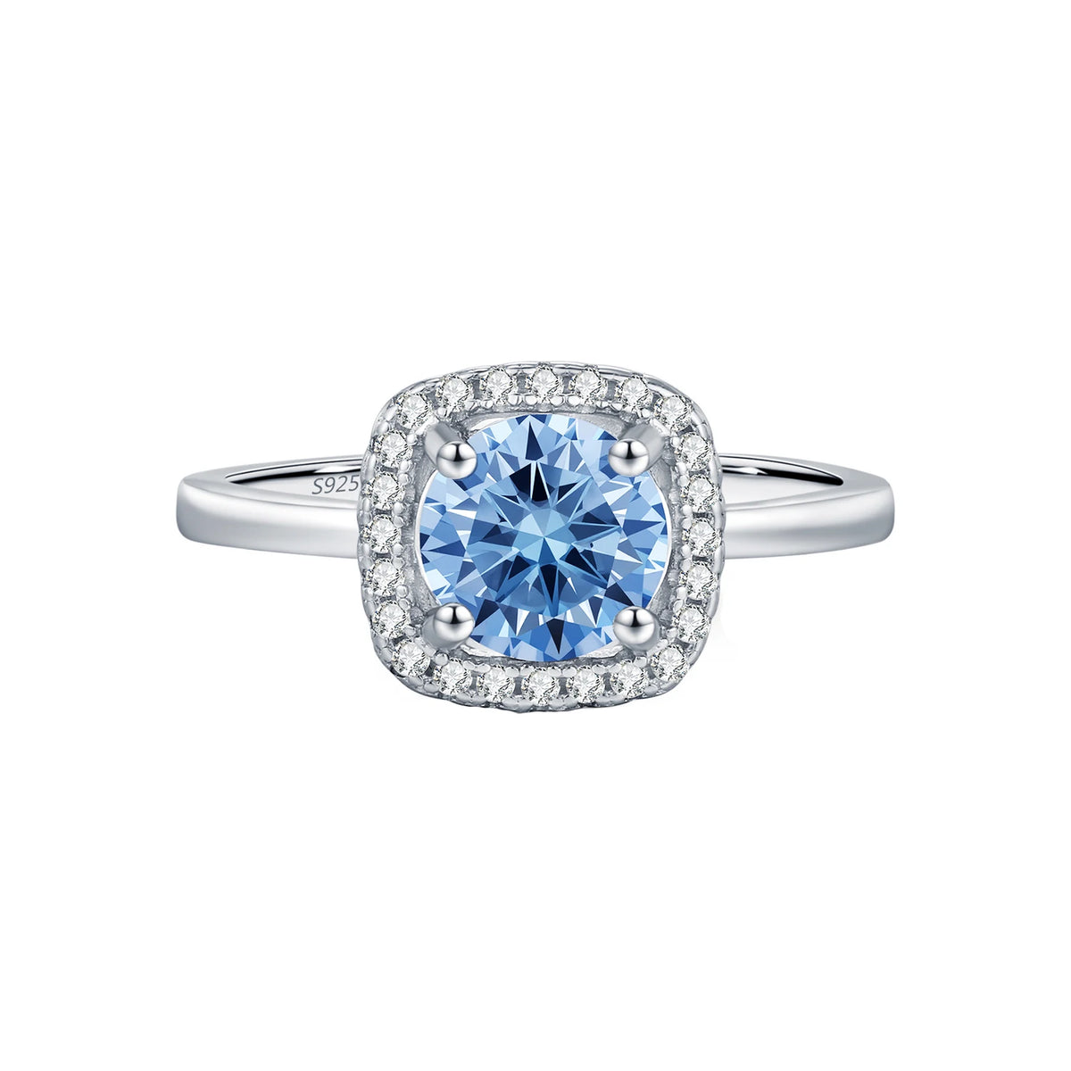 Kinselle Sea Blue Moissanite Halo Ring — 925 Sterling Silver