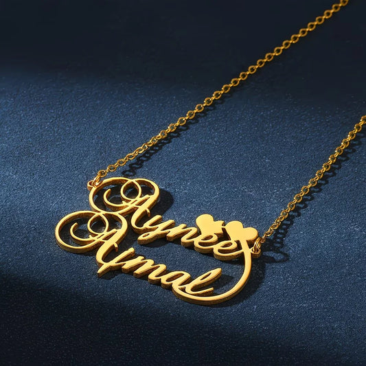 Kinselle Personalized Double Name Heart Necklace