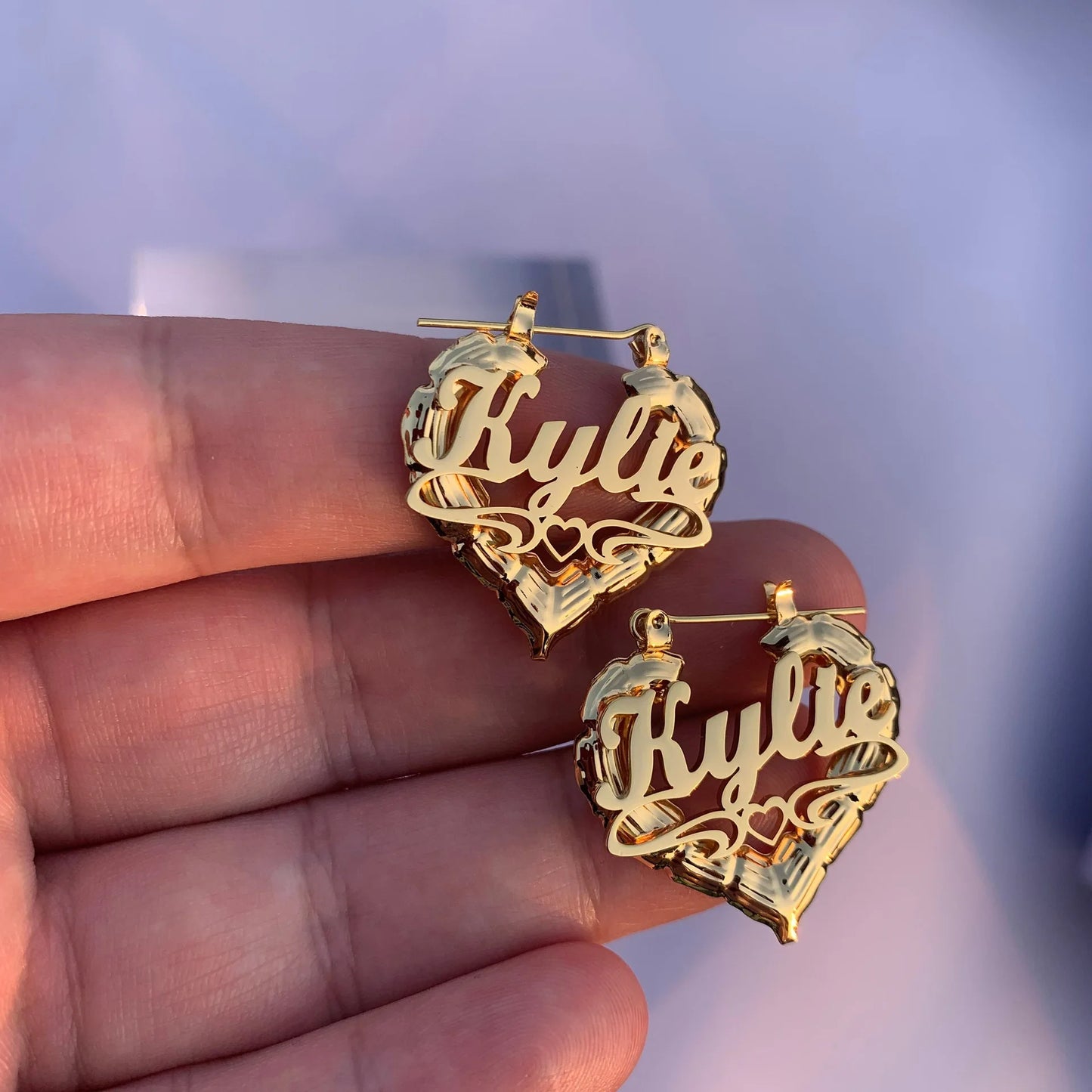 Kinselle Personalized Heart Name Hoop Earrings