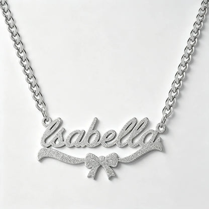 Kinselle Personalized Bow Name Necklace – Gold-Plated or Silver-Plated