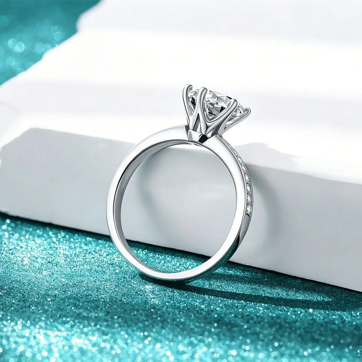 Kinselle 2CT Round Moissanite Six-Prong Ring — 925 Sterling Silver
