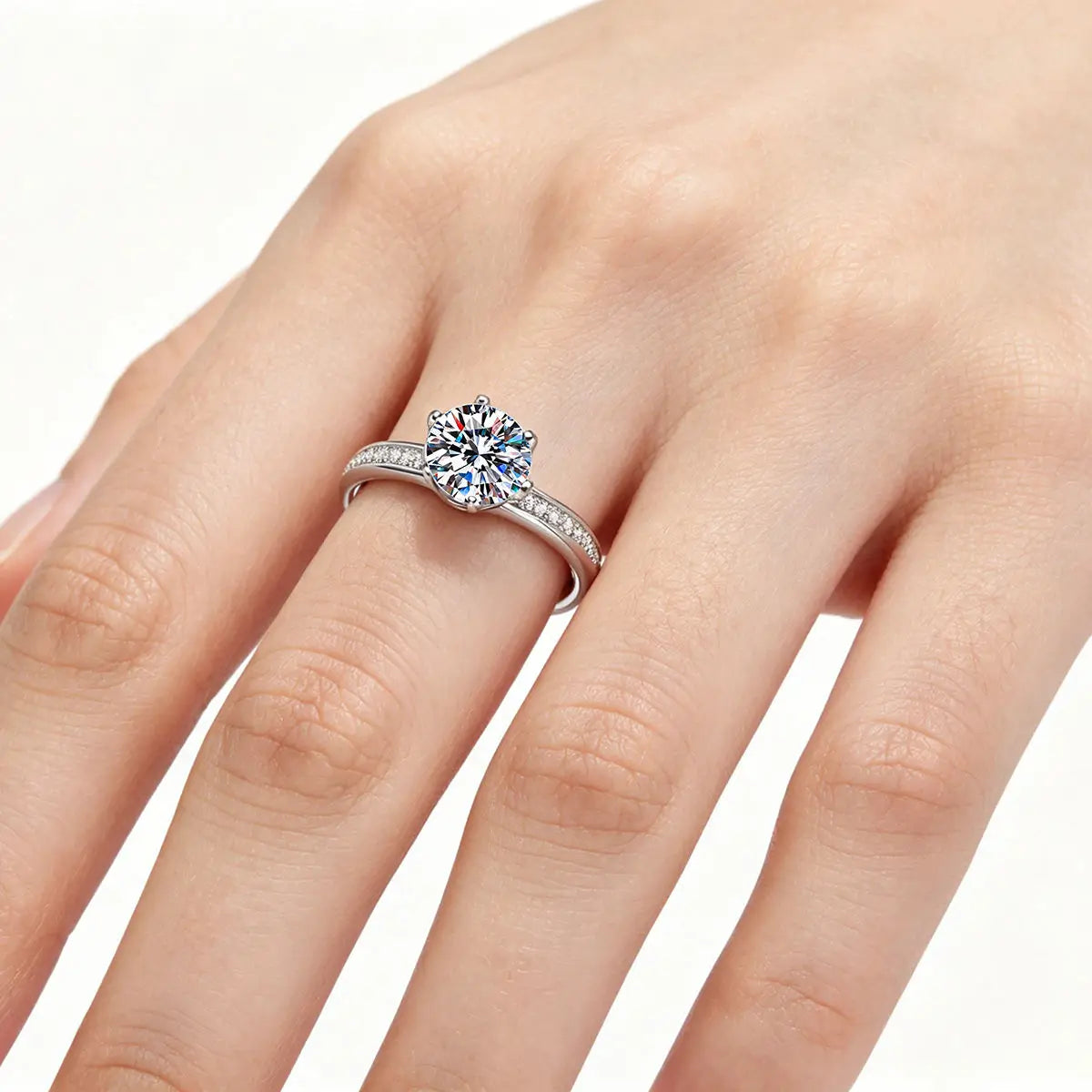 Kinselle 2CT Round Moissanite Six-Prong Ring — 925 Sterling Silver