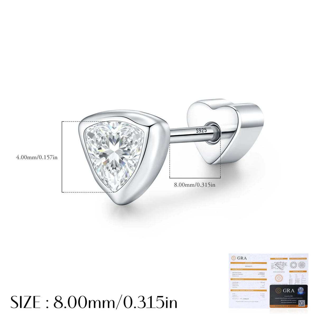 Kinselle Triangle-Cut Moissanite Stud Earrings — 925 Sterling Silver