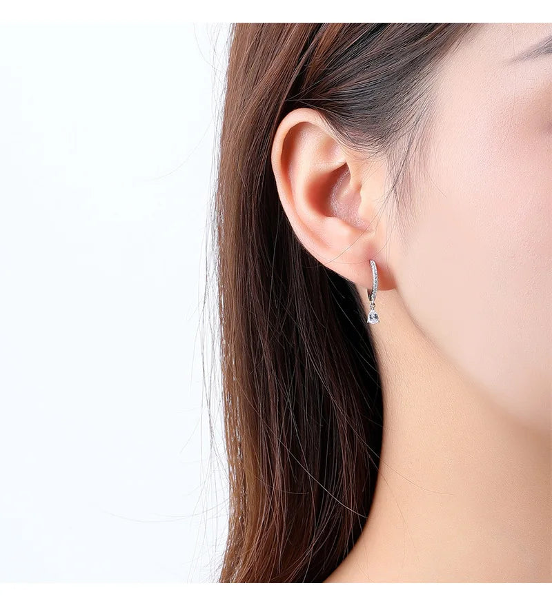S925 Sterling Silver Teardrop Zircon Drop Hoop Earrings