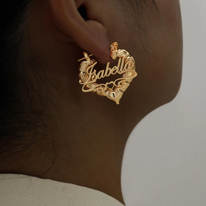 Kinselle Personalized Heart Name Hoop Earrings – Gold-Plated or Silver-Plated