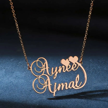 Kinselle Personalized Double Name Heart Necklace