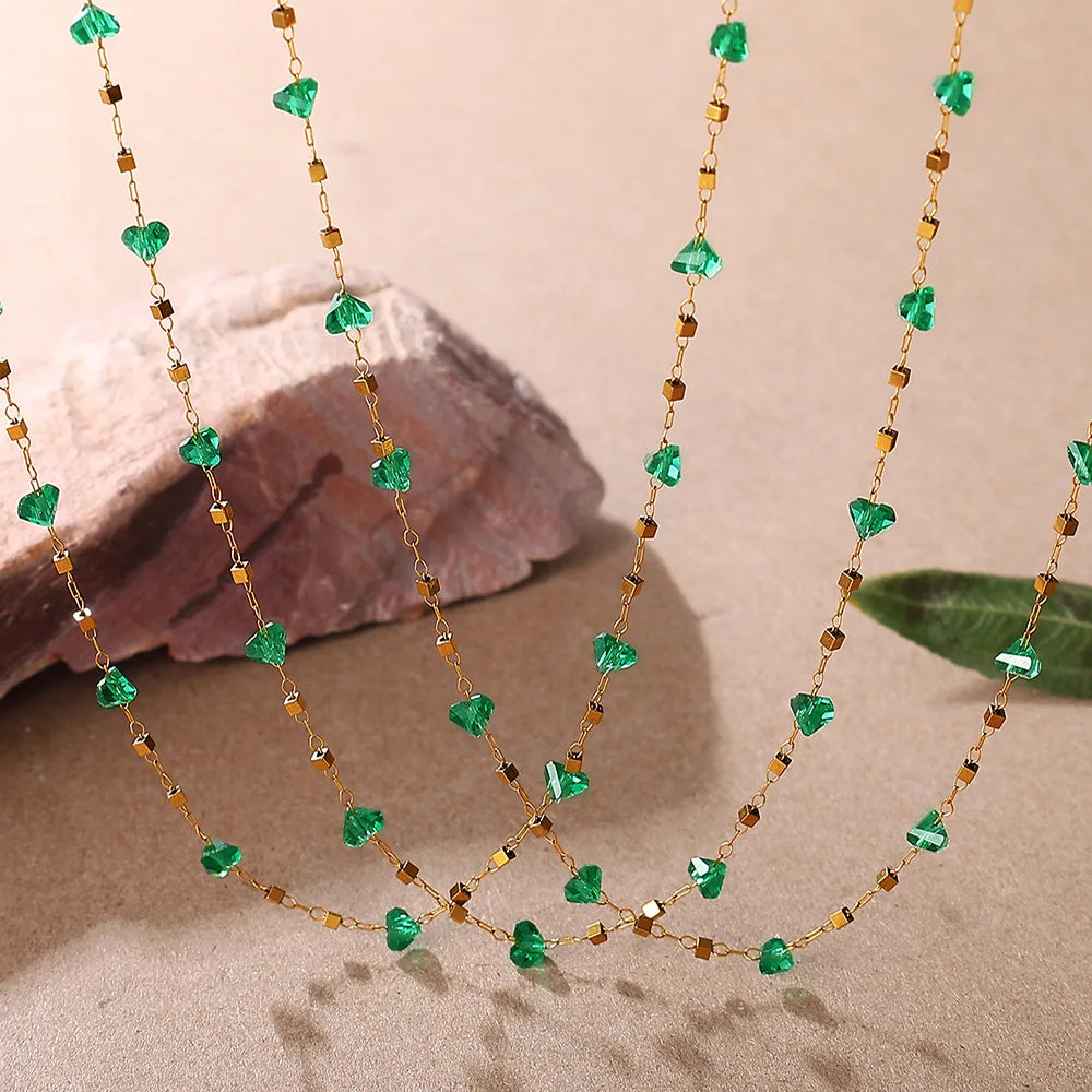 Gold-Plated Beaded Necklace with Colorful Crystal Rhinestones – Bohemian-Style Women’s Party Jewelry Gift