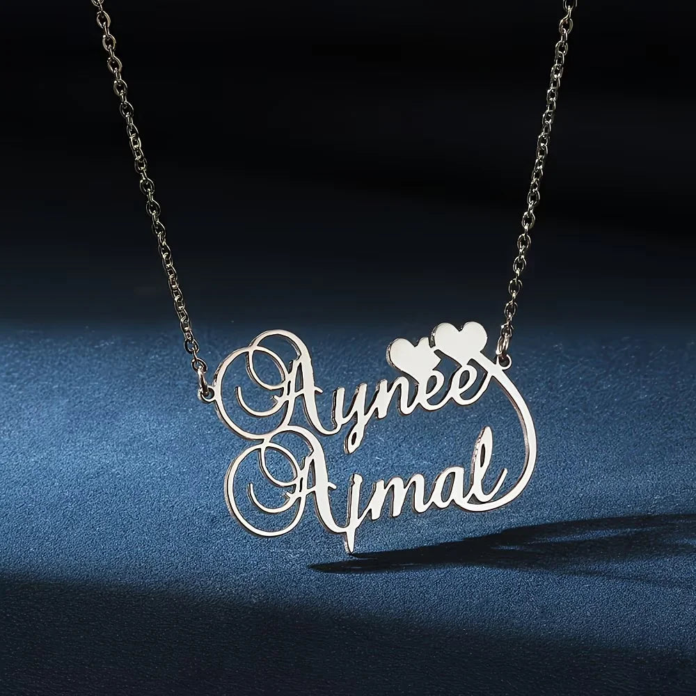Kinselle Personalized Double Name Heart Necklace