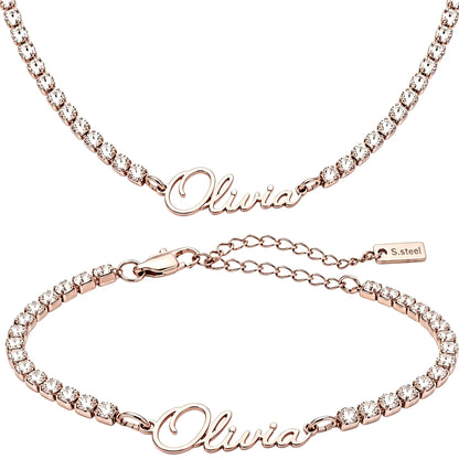 Kinselle Personalized Crystal Name Bracelet – Gold-Plated or Silver-Plated