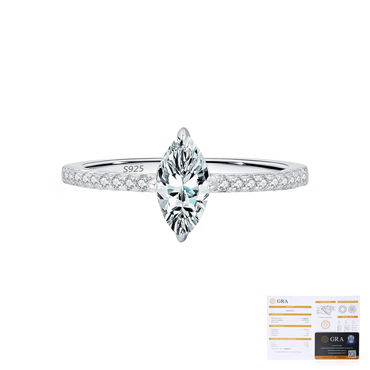 Kinselle Marquise-Cut Moissanite Band Ring — 925 Sterling Silver