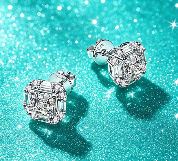 Kinselle 1CT Princess-Cut Moissanite Stud Earrings — D Color, VVS1, 925 Sterling Silver