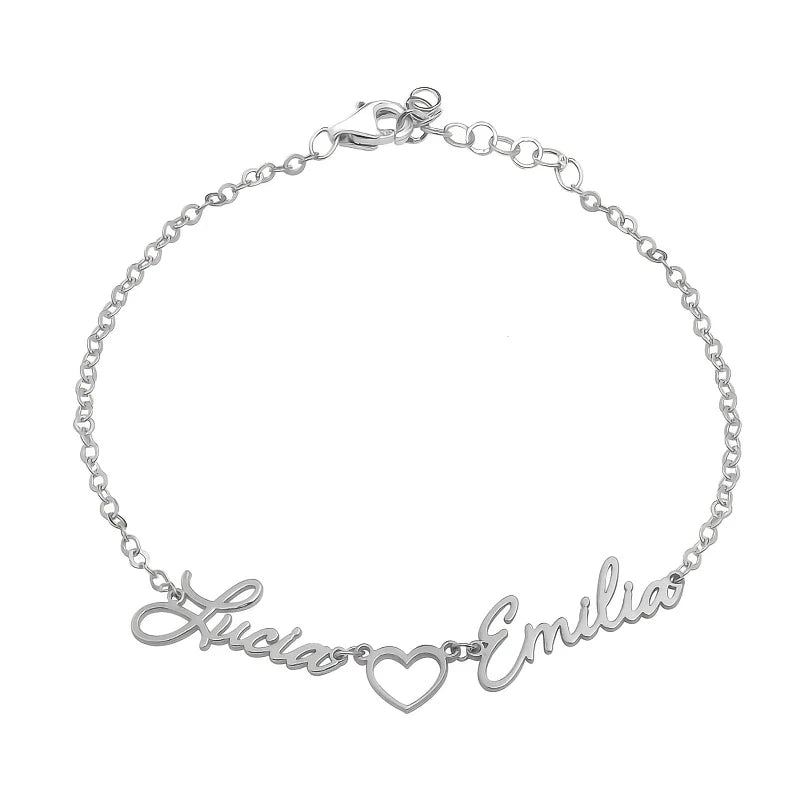 Kinselle Personalized Double Name Heart Bracelet