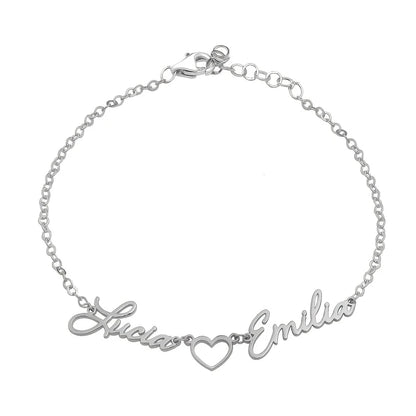 Kinselle Personalized Double Name Heart Bracelet