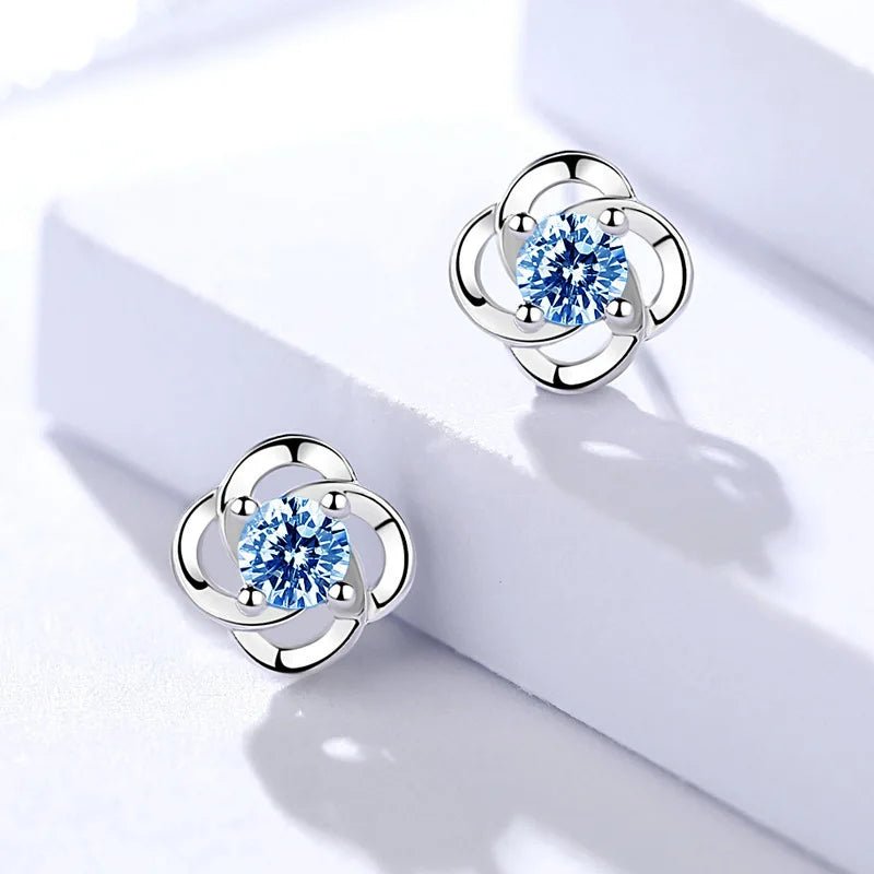 Kinselle Rotating Four-Leaf Clover Zircon Stud Earrings — 925 Sterling Silver