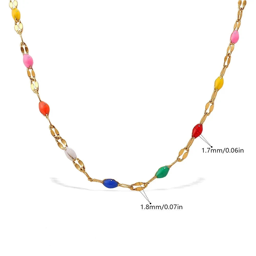 Gold-Plated Beaded Necklace with Colorful Crystal Rhinestones – Bohemian-Style Women’s Party Jewelry Gift