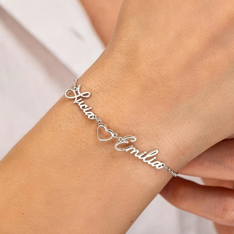 Kinselle Personalized Double Name Heart Bracelet