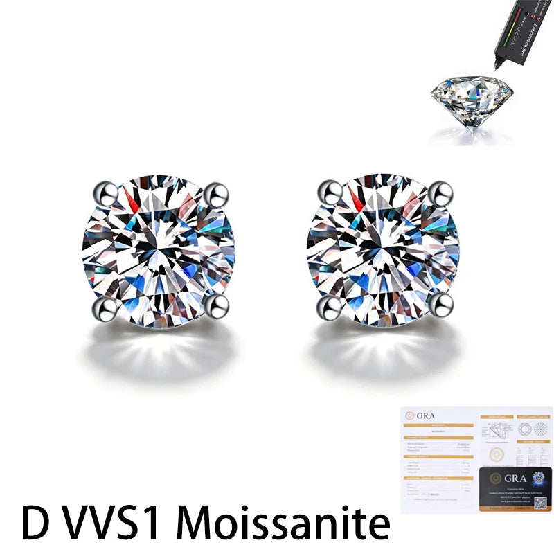 Kinselle 0.5CT Round Moissanite Stud Earrings — D Color, VVS1, 925 Sterling Silver