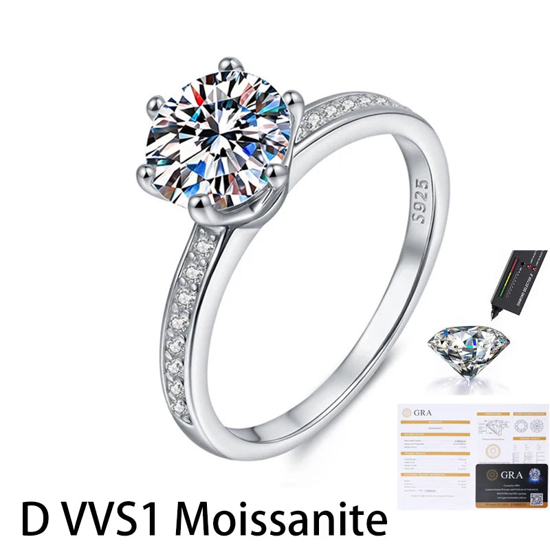 Kinselle 2CT Round Moissanite Six-Prong Ring — 925 Sterling Silver
