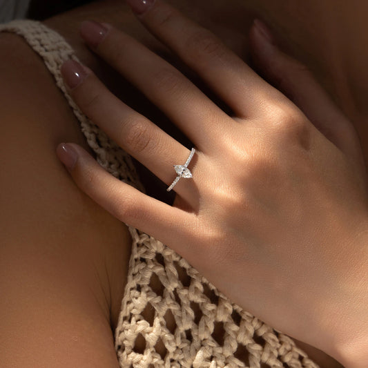 Kinselle Marquise-Cut Moissanite Band Ring — 925 Sterling Silver