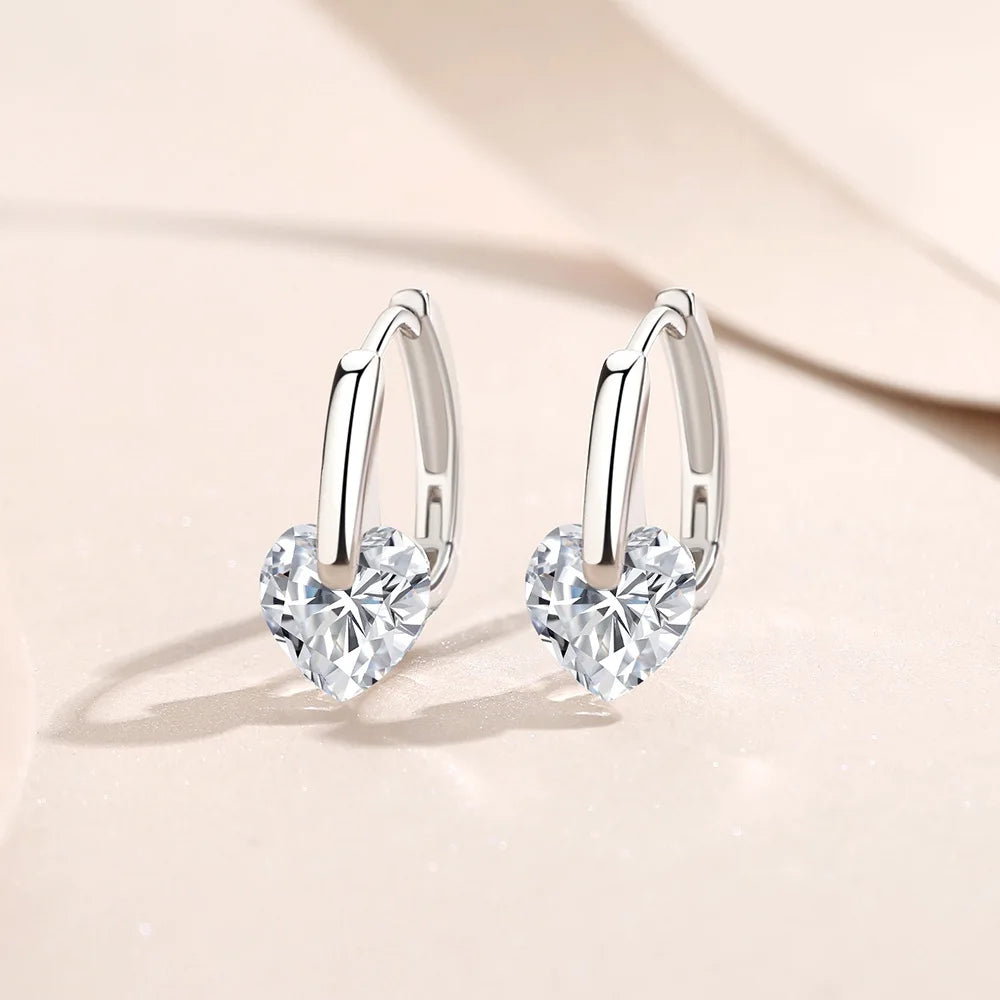 Kinselle Heart Cubic Zirconia Drop Hoop Earrings — 925 Sterling Silver