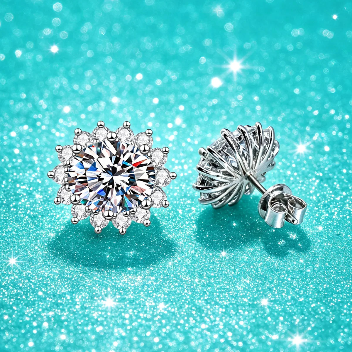 Kinselle 2CT Oval Moissanite Snowflake Stud Earrings — D Color, VVS1, 925 Sterling Silver