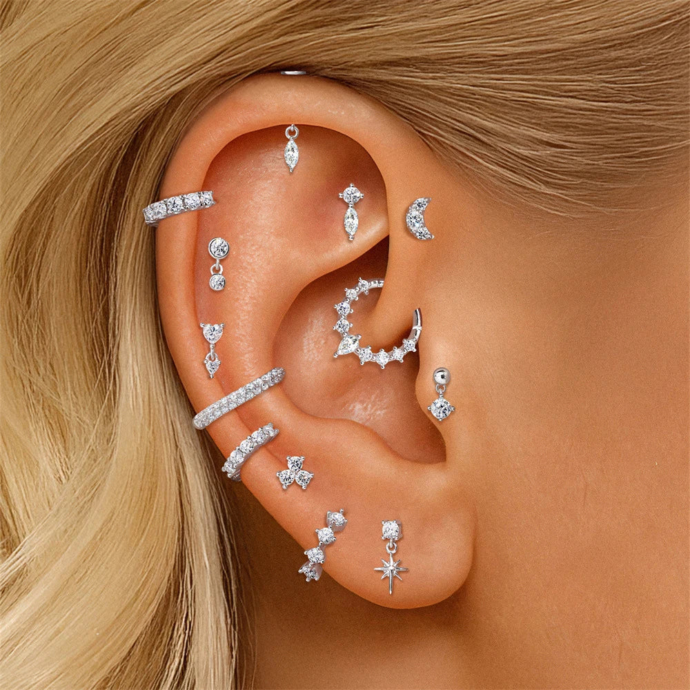 Kinselle Zircon Chain Flat-Back Stud Earrings — 925 Sterling Silver