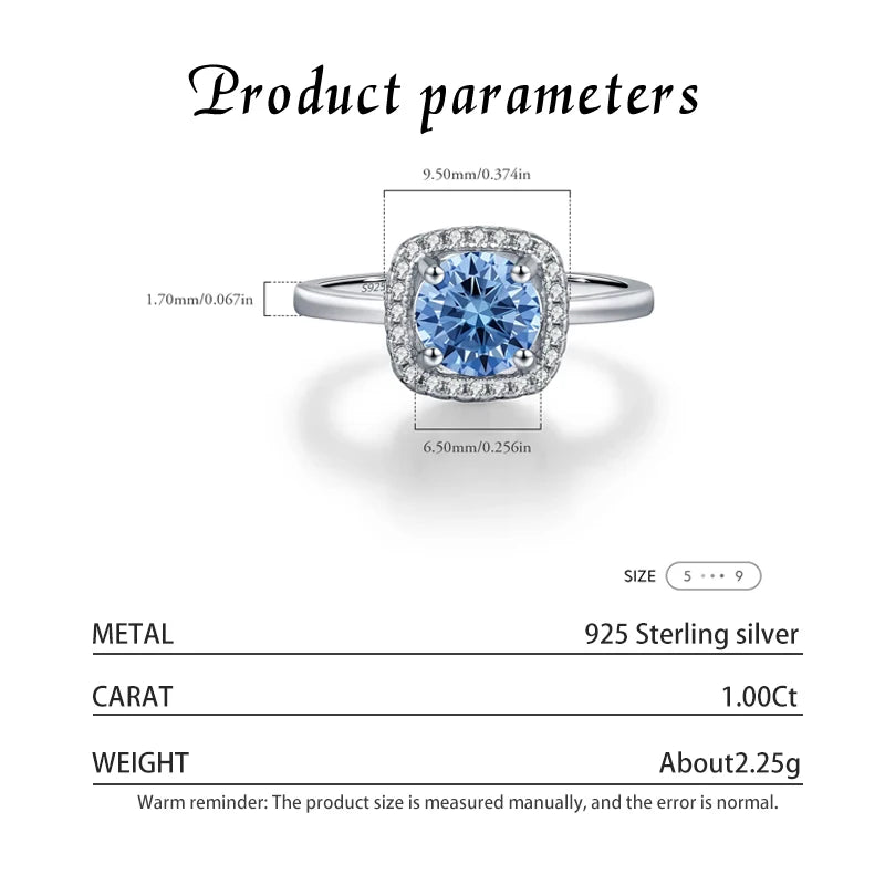 Kinselle Sea Blue Moissanite Halo Ring — 925 Sterling Silver