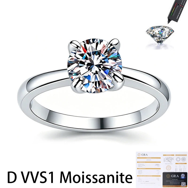 Kinselle 1CT Round Moissanite Solitaire Ring — D Color, VVS1, 925 Sterling Silver