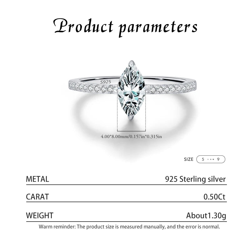 Kinselle Marquise-Cut Moissanite Band Ring — 925 Sterling Silver