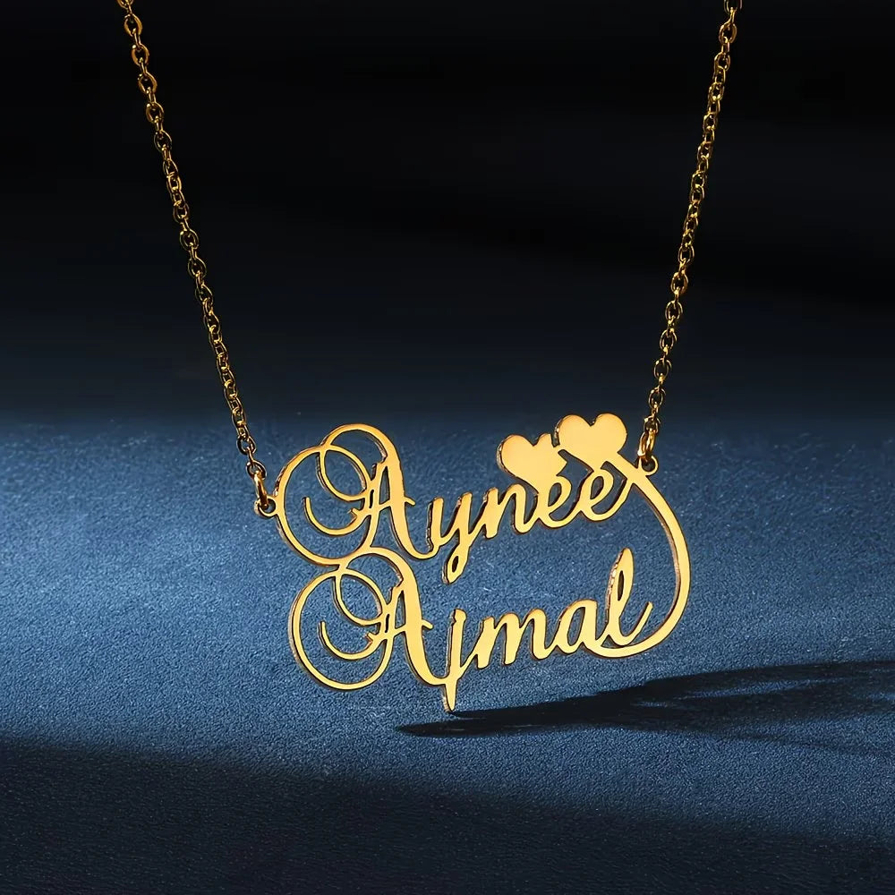 Kinselle Personalized Double Name Heart Necklace