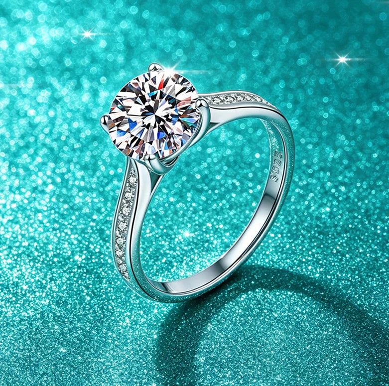 Kinselle 2CT Round Brilliant Moissanite Ring — D Color, VVS1, 925 Sterling Silver