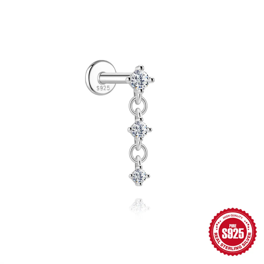 Kinselle Zircon Chain Flat-Back Stud Earrings — 925 Sterling Silver