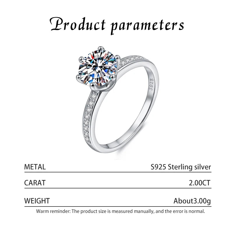 Kinselle 2CT Round Moissanite Six-Prong Ring — 925 Sterling Silver