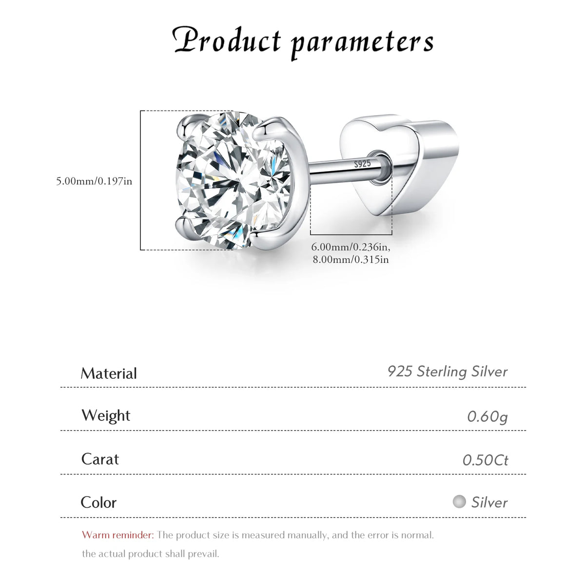 Kinselle Round Brilliant Moissanite Stud Earrings — VVS1, 925 Sterling Silver