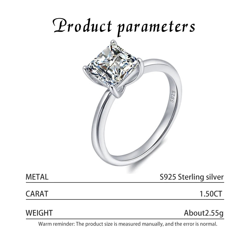 Kinselle 1.5CT Princess-Cut Moissanite Ring — D Color, VVS1, 925 Sterling Silver